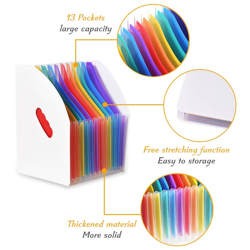 SAYEEC 13 Pockets Vertical Expanding File Folder Plastic Accordion File Organizer Desk Stand Magazine Holder Letter Size A4 Documents Storage Space Saver for Office Home Class - Image 3